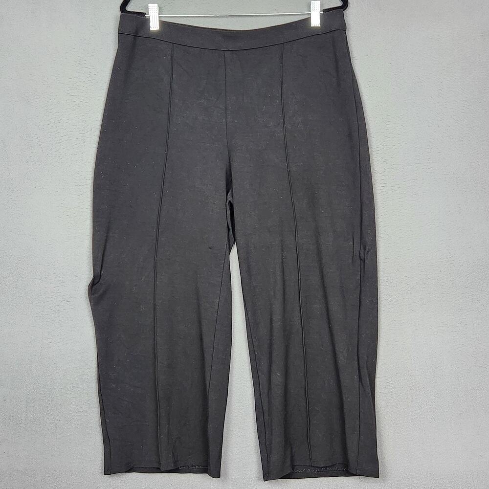 J JILL Wearever Pants Womens Large Black Crop Wide Leg Pull On Stretch Knit